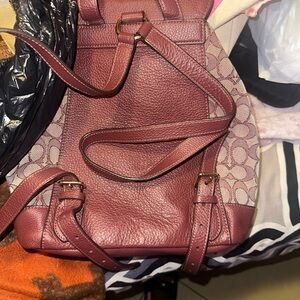 Women’s Coach Leather Backpack Purse - Burgundy